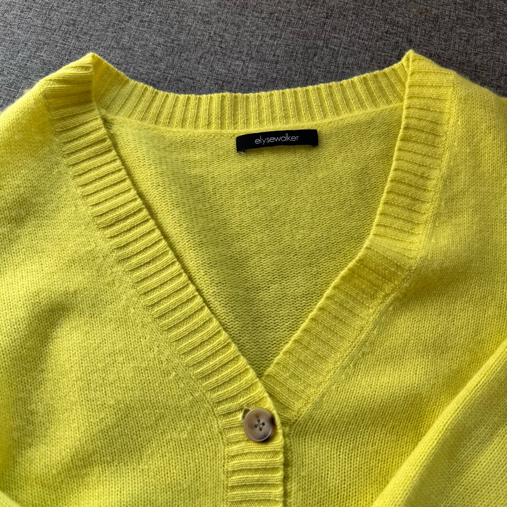 Elyse Walker Cropped Cardigan Sweater Cashmere Bright Yellow Size S — image 3 of 5